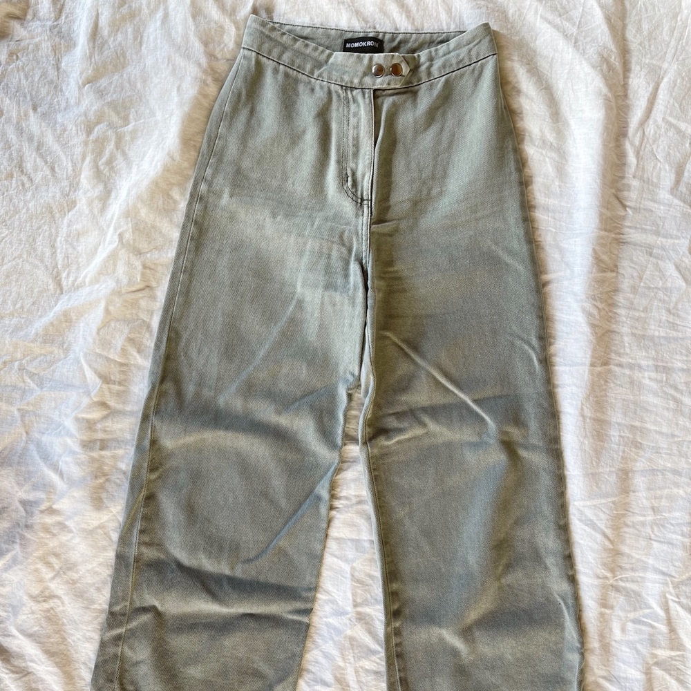 Sage Green High Waisted Wide Leg Crop Pants